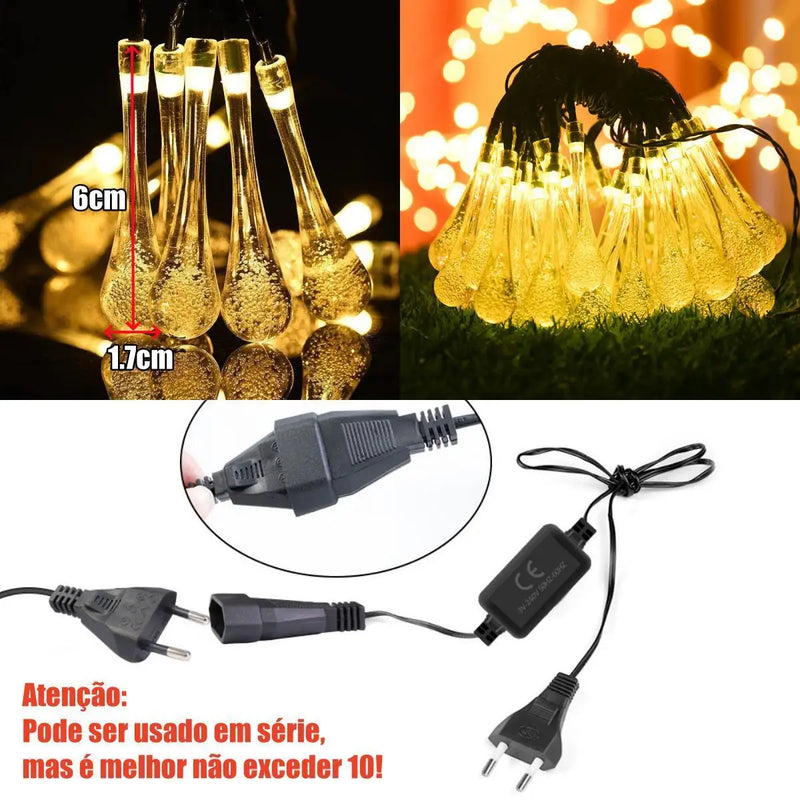 Led formato gota de Água luzes de corda À Prova D'Água